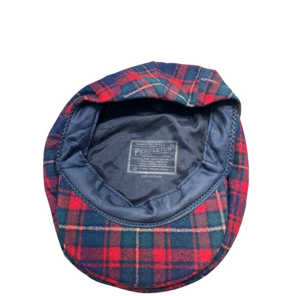 Pendleton Plaid Flat Cap Medium Virgin Wool Red & Green - Picture 6 of 7